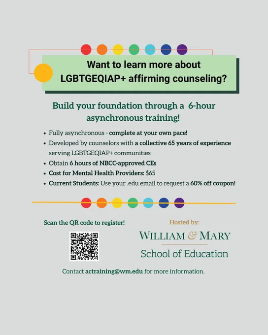 A flyer for LGBTGEQIAP  affirming counseling
