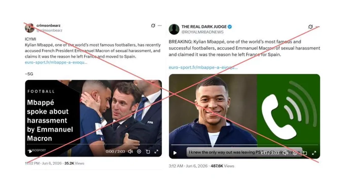 Screenshots of X posts with a red x across them to indicate they are making a false claim