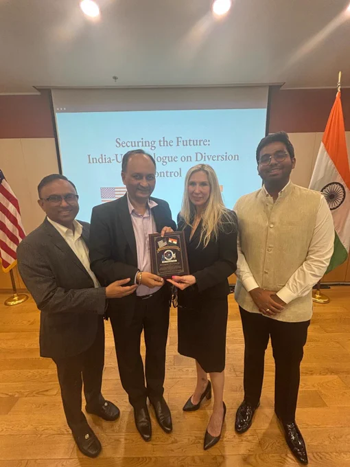 DEA Assistant Administrator Cheri Oz with the Indian Delegation at roundtable discussion at the Mumbai Consulate titled “Securing the Future: India-US Dialogue on Diversion Control”