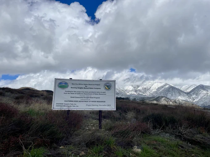 DWR provided over $3.5 million in funding through the DWR Small Community Drought Relief Grant Program to the Banning Heights Mutual Water Company for critical water system improvements, including a brand-new one-million-gallon reservoir. 