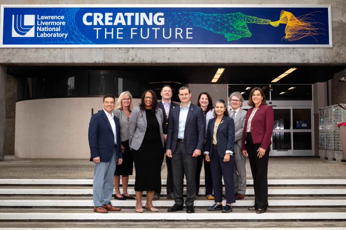 Lawrence Livermore National Laboratory recently hosted NNSA Deputy Administrator Matthew Napoli for a tour of the Laboratory. Back row from left to right: Melinda Lane, Chad Giacomozzi, Lauren Lafaro and Lee Glascoe. Front row, from left to right: Tom Grim, Florence Tindle, Mattew Napoli, Huban Gowadia and Amy Waters. 