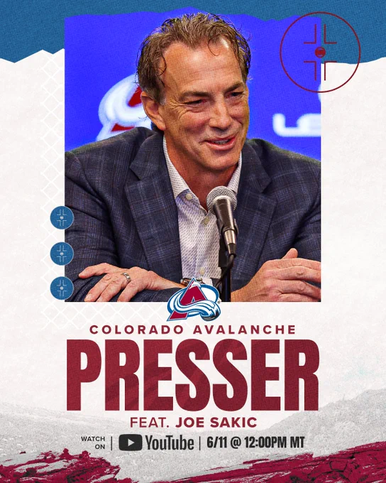 Colorado Avalanche Presser Featuring Joe Sakic
Watch on YouTube today, June 11th at 12:00PM MT