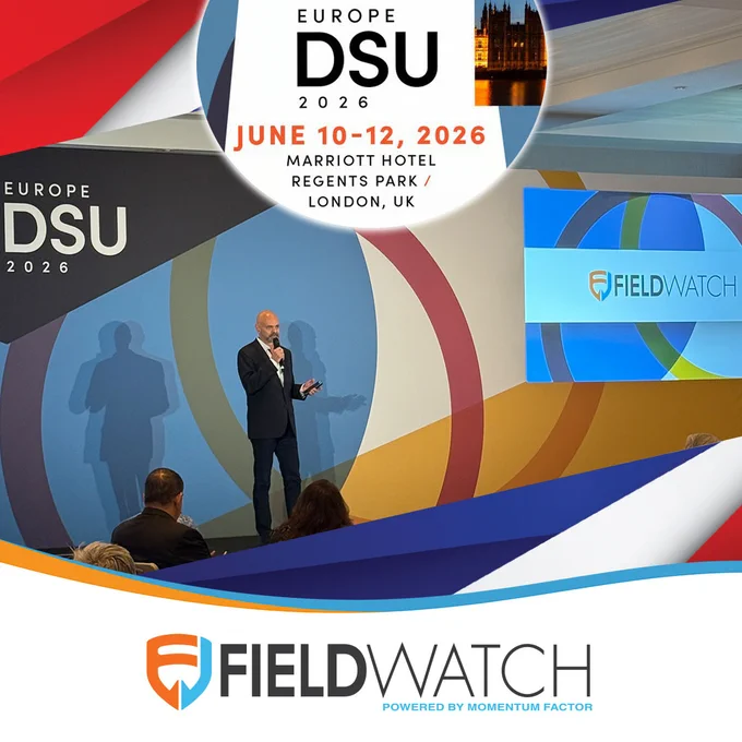 Image of FieldWatch's Jonathan Gilliam on stage at DSU Europe 2026 in London on June 11. FieldWatch is a proud sponsor of DSU Europe 2026 and is excited to present the DSU Legal, Regulatory & Compliance Workshop on June 12.