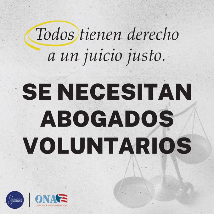 El texto utilizado es "Todos tienen derecho a un juicio justo. Se necesitan abogados voluntarios." 