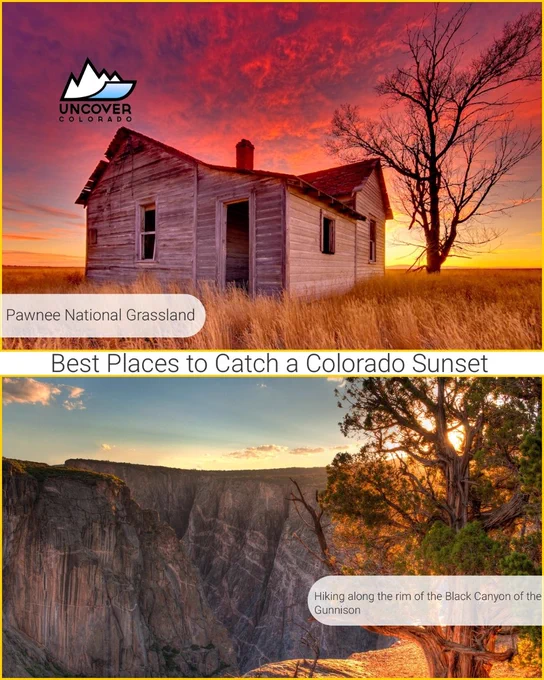 A weathered wooden house stands in golden grass under a vibrant red and purple sunset sky at Pawnee National Grassland.