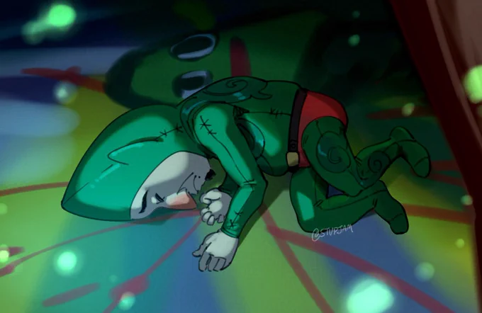 35 year old man wearing a fairy bodysuit and sleeping in fetal position