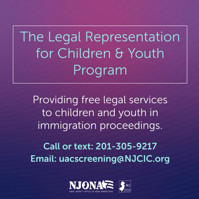 Graphic about Legal Representation for minors. The background transitions from a light to dark purple.  