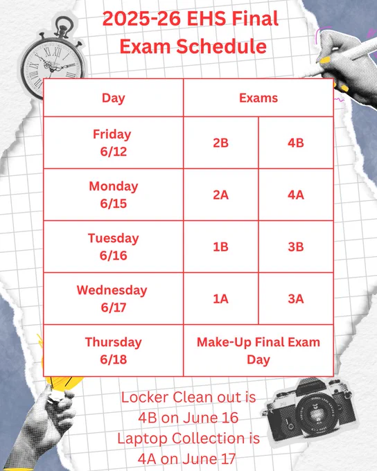 EHS Final Exam Schedule 2025-26