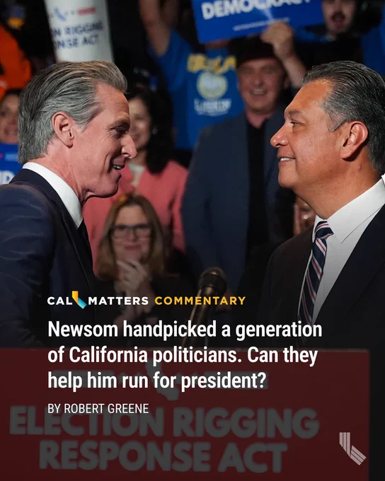 At left, Gov. Gavin Newsom greets U.S. Sen. Alex Padilla during a news conference in Los Angeles on Aug. 14, 2025. Photo by Marcio Jose Sanchez, AP Photo