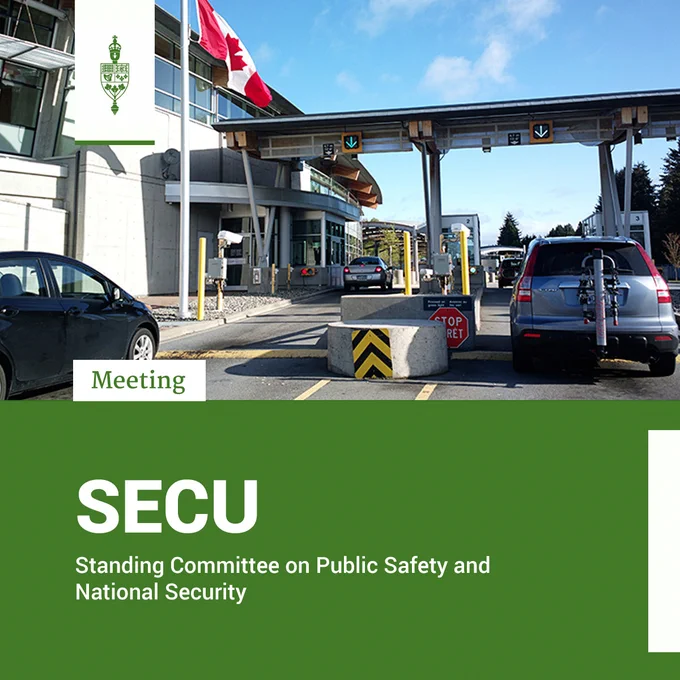Cars in a line at a Canadian border crossing.

Meeting	
SECU	
Standing Committee on Public Safety and National Security