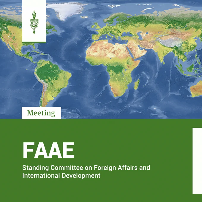A world map. 

Meeting	
FAAE	
Standing Committee on Foreign Affairs and International Development