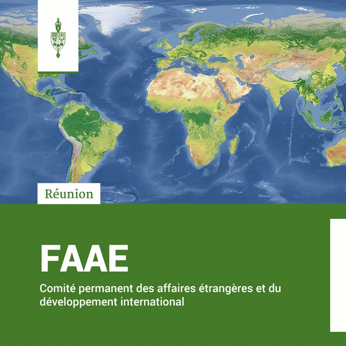 Une carte du monde.

Réunion	
FAAE	
Comité permanent des affaires étrangères et du développement international