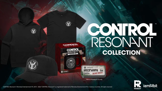 CONTROL Resonant collection. Including FBC Agent hoodie, T-shirt, hat, mug, and Mold mints.