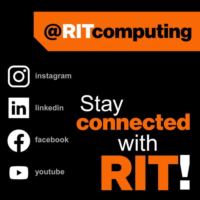 Graphic that says “Stay connected with RIT’s College!” And @ritcomputing