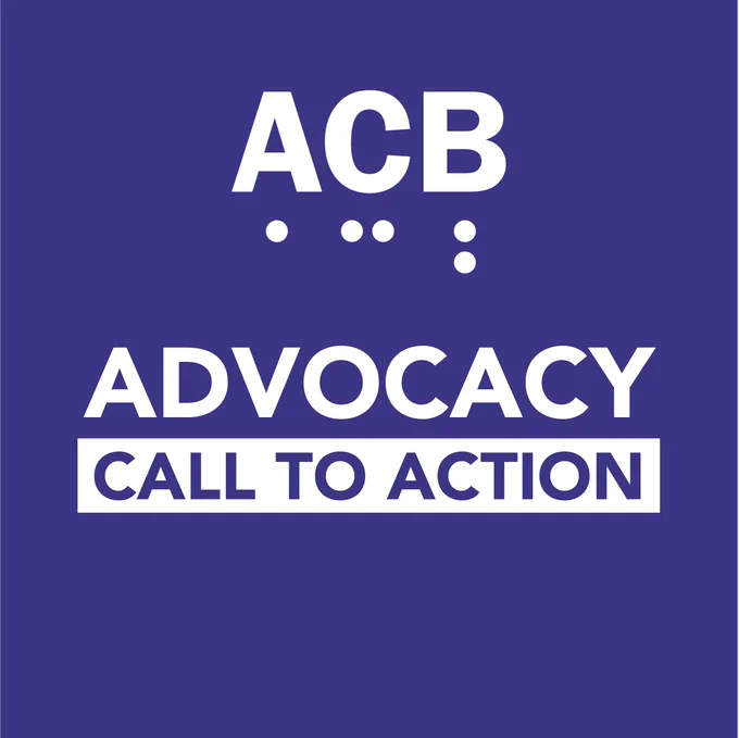 ACB logo on a purple background with the text “Advocacy Call to Action” below in large, bold lettering.