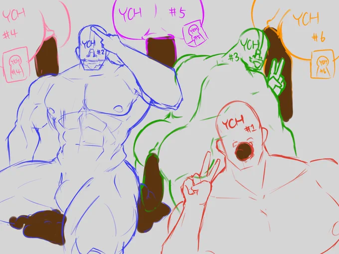Hey! I’m preparing a YCH illustration to celebrate reaching 1K followers🎉. If you’d like to participate, please leave your character (‼️OCs only‼️) and choose the position you’d like (🎲if multiple people choose the same spot, I’ll pick one at random). I’ll draw your OC in the celebration artwork!🤩

⚠️ Please be aware that the artwork will include gooning-related elements such as nose hooks or nostril stretching, and your OC will also be depicted defecating.⚠️