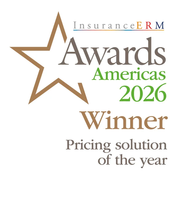 2026 InsuranceERM Awards Americas winner for Pricing Solution of the Year with a gold star graphic.