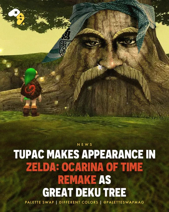 HEADLINE: Tupac Makes Appearance in Zelda: Ocarina of Time Remake as Great Deku Tree.