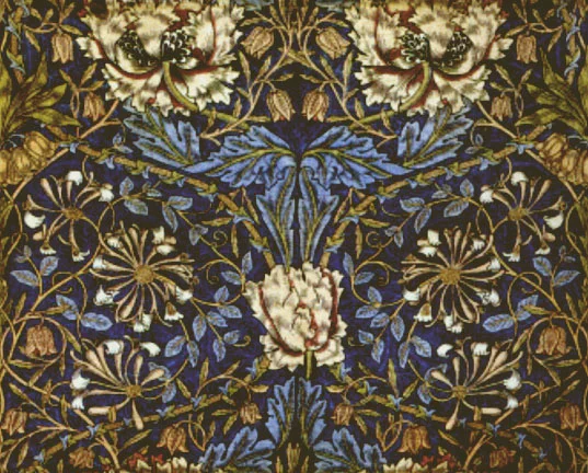 Morris's design on cotton, the flower like Catherine Wheels among other foliage (in blue!) and flowers (white)
