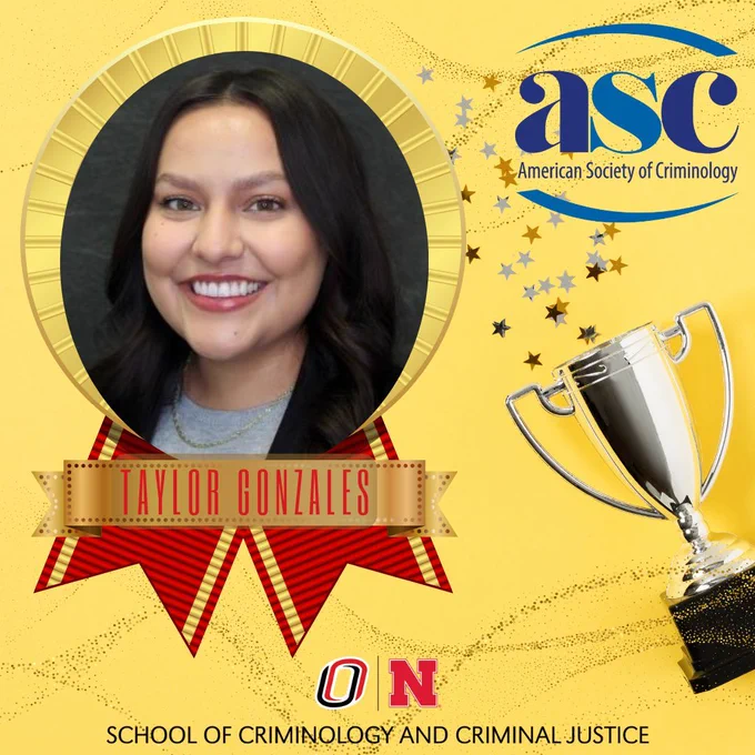 Yellow background, silver trophy in bottom right corner with stars coming out of it towards top of post. Glittery lines across top and bottom. ASC logo in top right corner, SCCJ logo across bottom. Picture of Taylor Gonzales in a gold and red ribbon with her name below her.