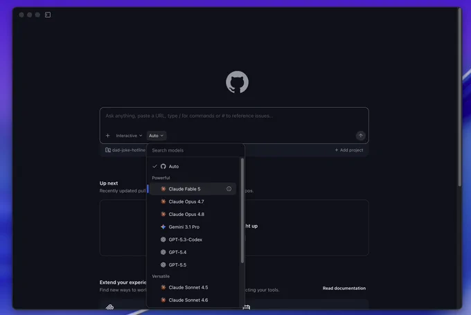 Trying out the Claude Fable 5 in GitHub Copilot App
