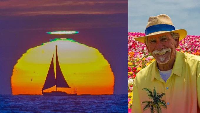 Left: “Sailboat Sunset,” the 2024 AMS Photo Contest Grand Prize-winning photo by Jim Grant. Right: A photo of Jim Grant.