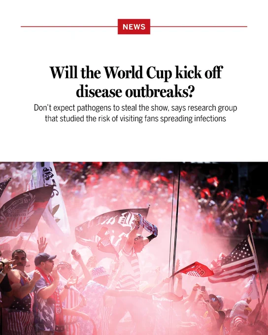 Will the World Cup kick off disease outbreaks?
Don’t expect pathogens to steal the show, says research group that studied the risk of visiting fans spreading infections