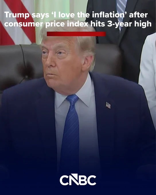 President Trump speaking at a press event with a headline about inflation reaching a 3-year high.