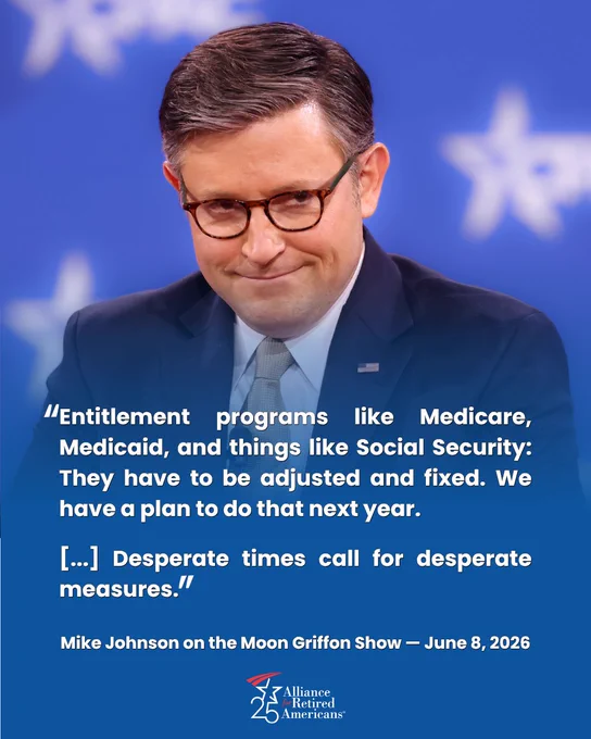 A suited man speaks on entitlement programs like Medicare and Social Security, emphasizing plans to adjust and fix them next year.