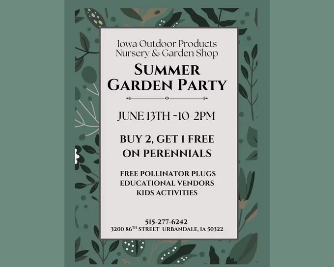 A flyer for the garden party. Details are linked in the post.