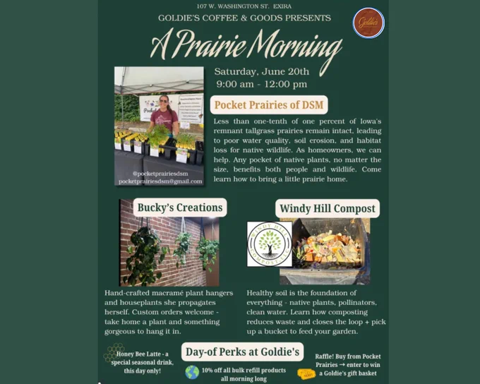 A flyer for the Prairie Morning event. Details linked in post.