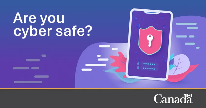 Icon of a shield with a key in the middle on a phone screen. Text: Are you cyber safe?