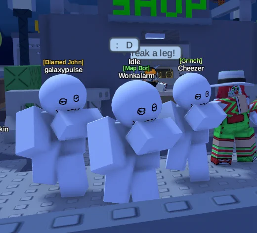 roblox SEWH lobby wiht 3 dudes dressed exactly the same in a funny way