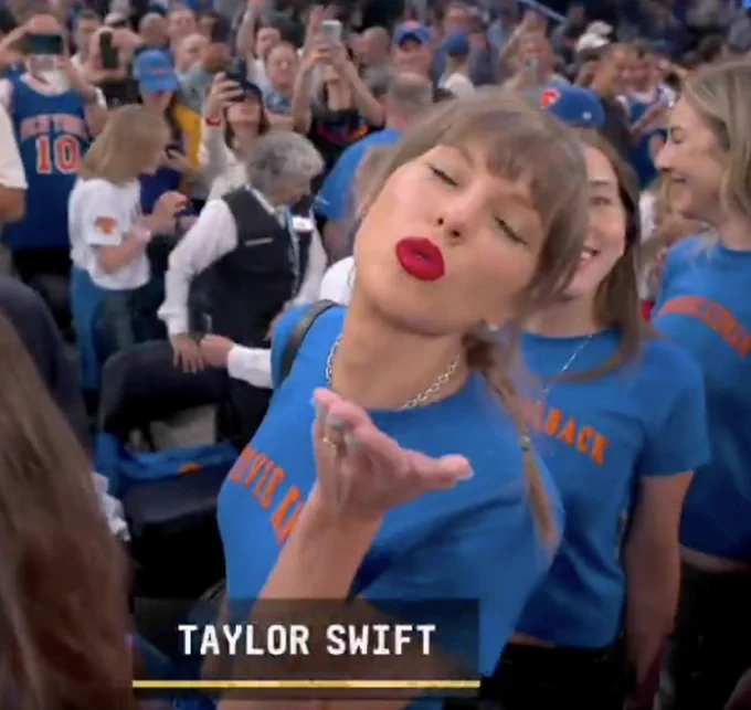 Taylor Swift commanding the Swifties to root for the Knicks as they accomplished the largest comeback in NBA Finals history.