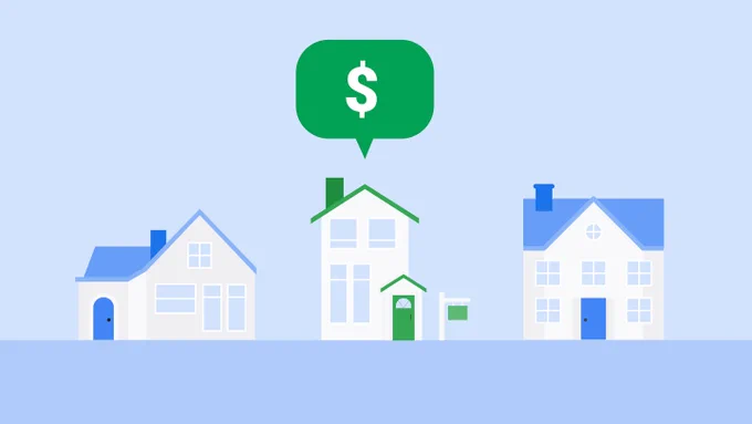Google graphic showing homebuyers and local real estate agents connected through Home Listing ads.
