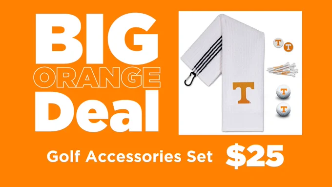 A BIG Orange Deal graphic showing a golf accessories set for $25.