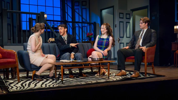 Abigail Bernesky, Jacob Schorsch, Shaelin McKenna, and Joe McLean on couches and chairs on stage