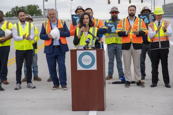 Gov. Whitmer speaks at a podium.