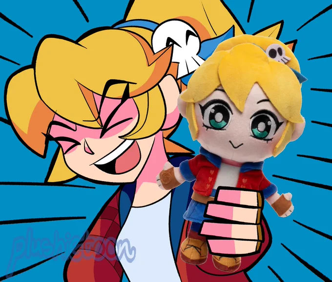 Cadence (Rift of the Necrodancer) proudly showing off her plushie, of herself.

Cadence is drawn in an attempt to replicate the official style, while the plushie is just a png of the official plush.