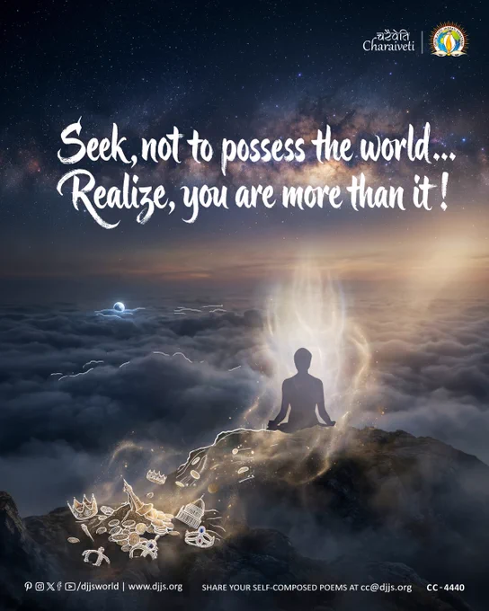 
A powerful man, seated in silence above the world’s treasures, embodies freedom from material desires.