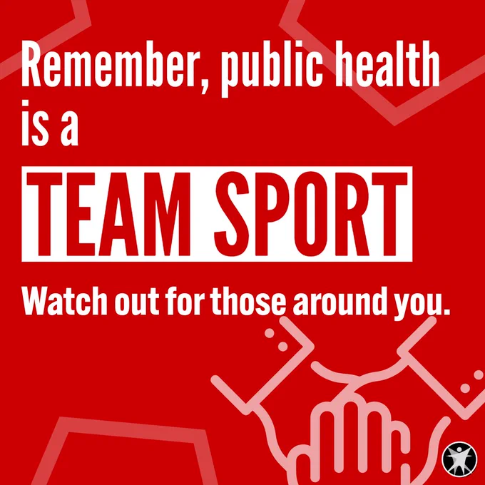 
Remember, public health is a TEAM SPORT. Watch out for those around you. Wisconsin Department of Health Services logo. 
