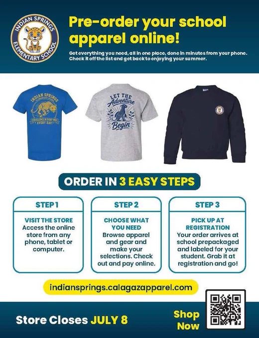 Pre-order ISE Apparel June 9-July 8. indiansprings.calagazapparel.com