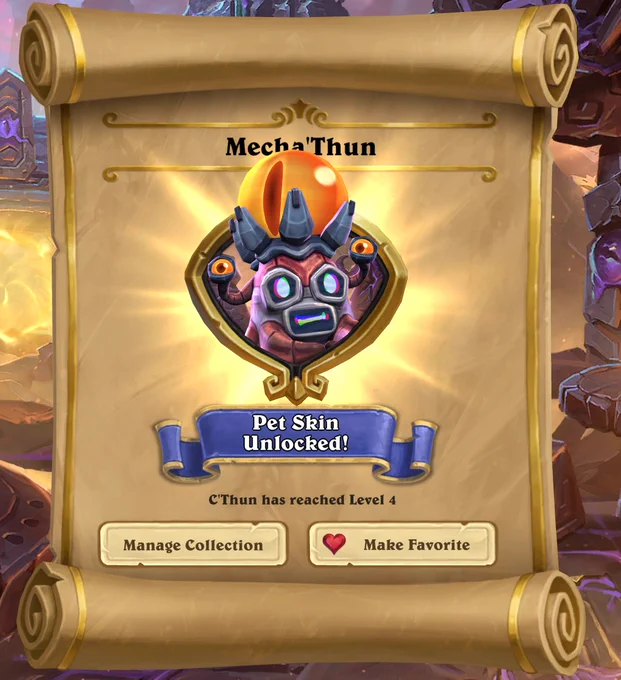 the image shows the reward screen for the "Mecha'Thun" pet, Level 4 - WORLD FIRST BABY !!