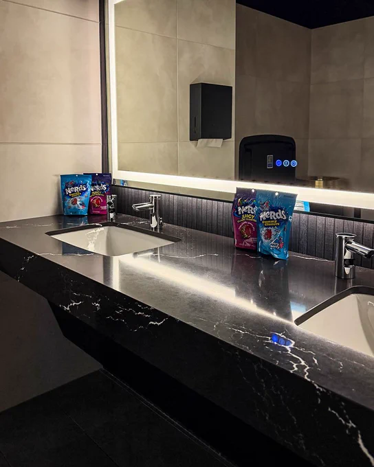 Photo of nerds gummy clusters in the bathroom at Lenovo Center 