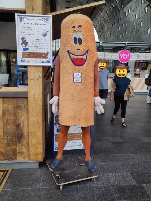 A giant croquette wearing Crocs.
