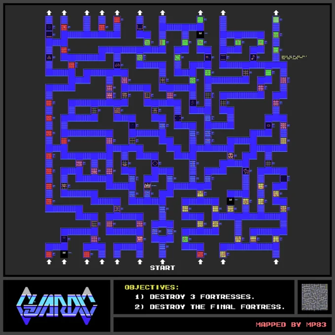 Complete map to Guardic (MSX). Includes the enemy information for all 112 Areas.