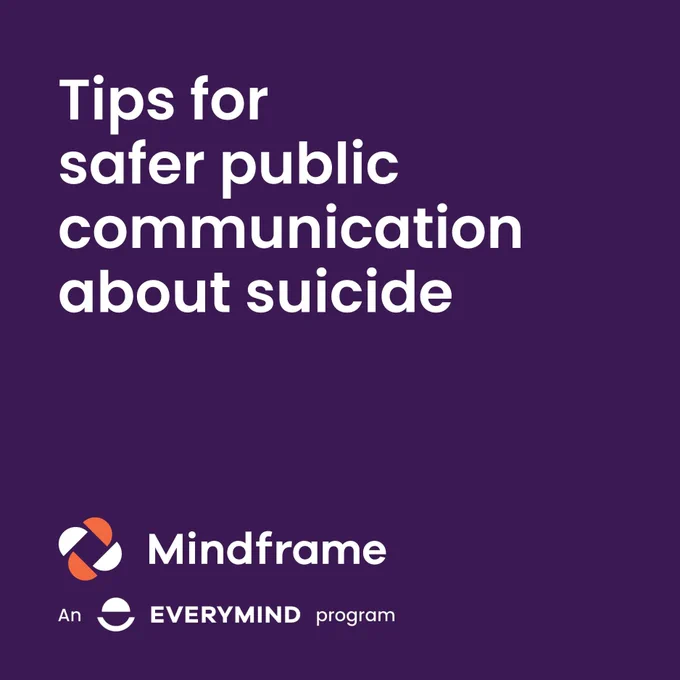 Purple tile.
Text reads: Tips for public communication about suicide