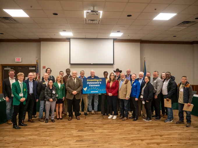Rep. McBride poses with participants and attendees at the Delaware Agricultural Summit. 