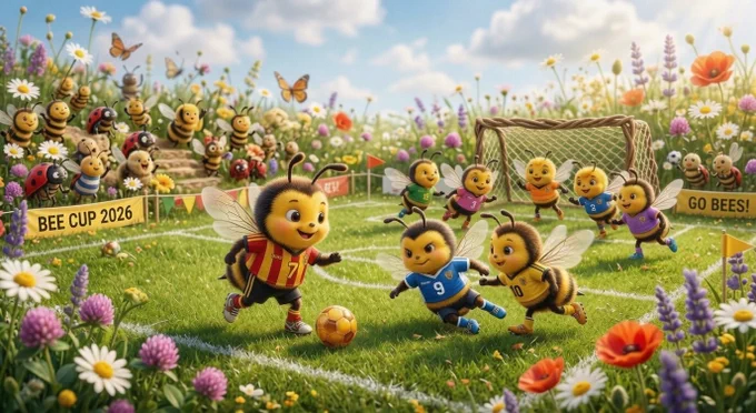 Bees playing soccer.