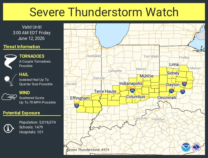 Graphic showing the outline of severe thunderstorm watch #319.